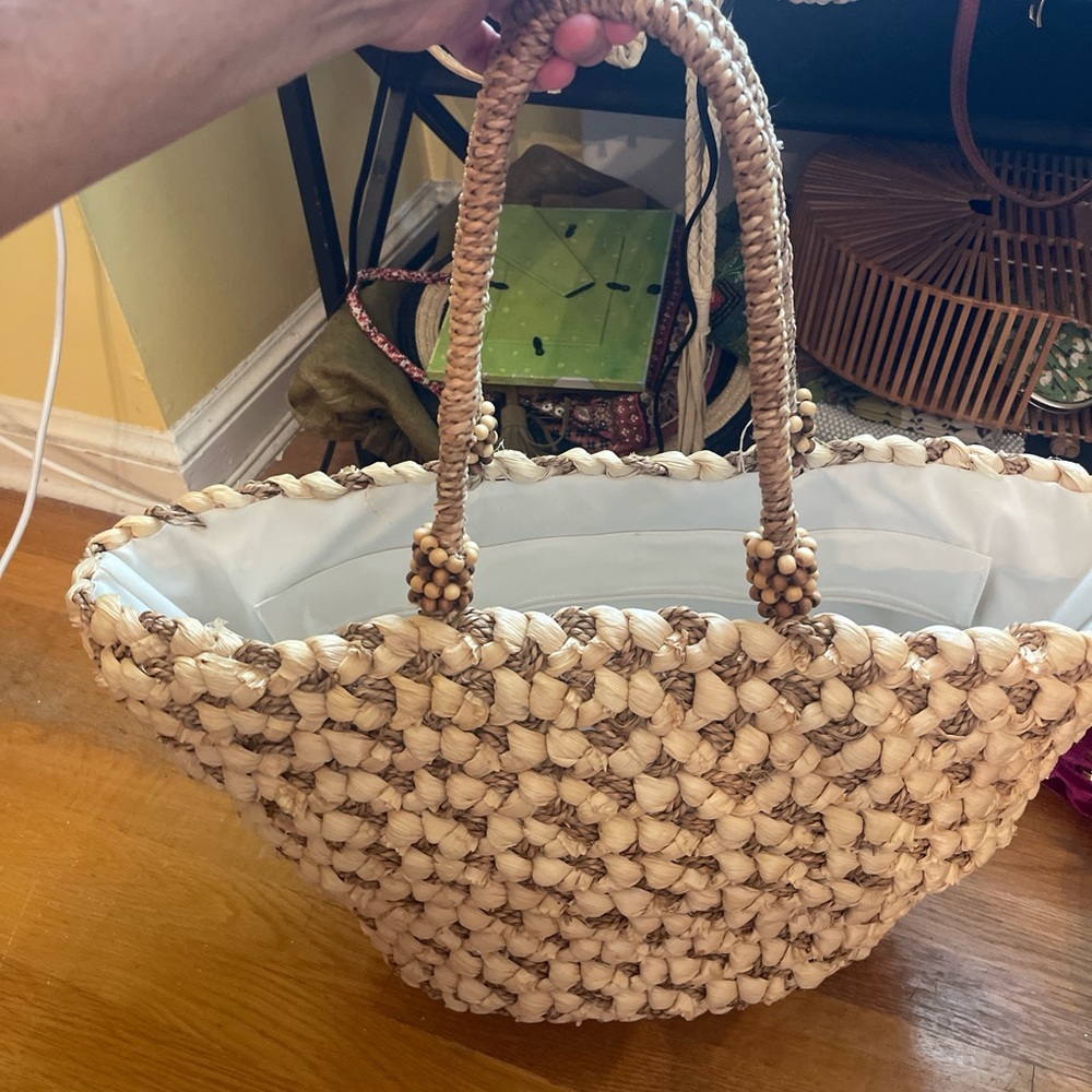 Woven Straw Tote Bag - Cream